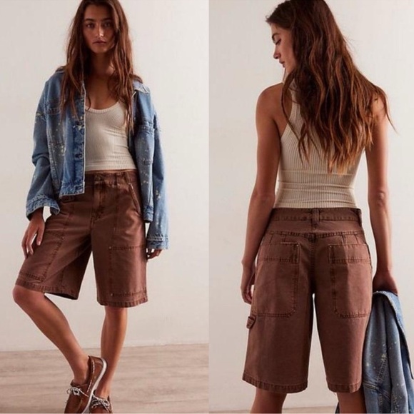 Free People  bayside carpenter Brown Bermuda Shorts Relaxed Fit - Picture 3 of 3